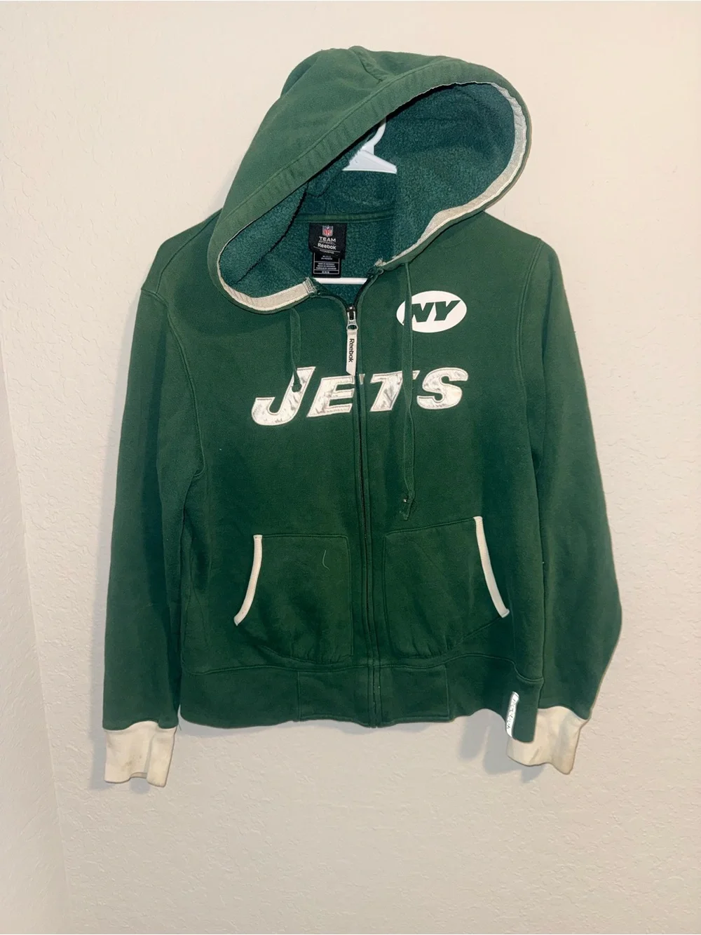 Reebok NFL NY Jets Hoodie Zip Up Green Women’s Medium Fleece Lined - Picture 8 of 8